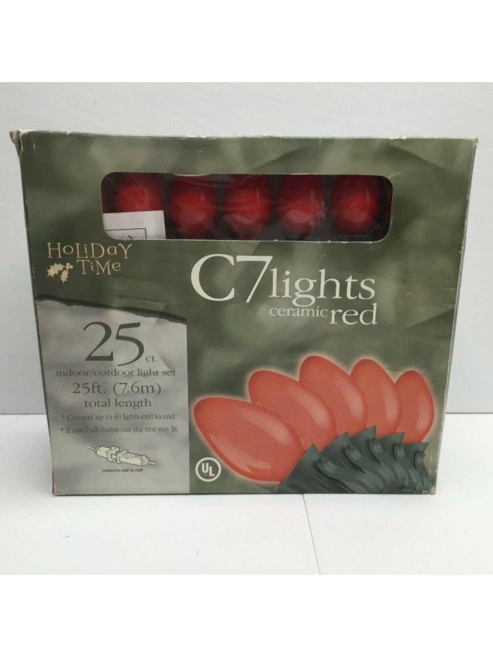 Holiday Time C7 Ceramic Red String Lights 25 Ct. Indoor Outdoor 25Ft. 125Watts